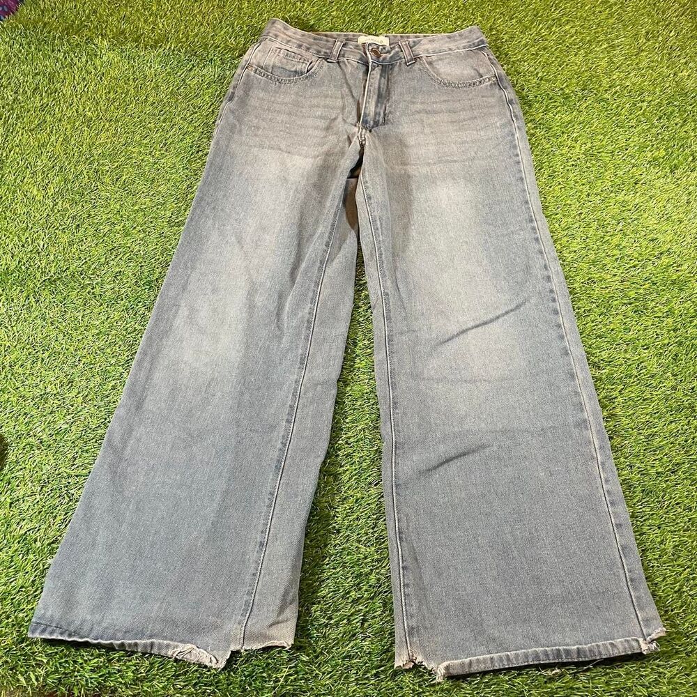Bamboo Basics Women’s baggy wide leg faded light wash denim jeans 5/27